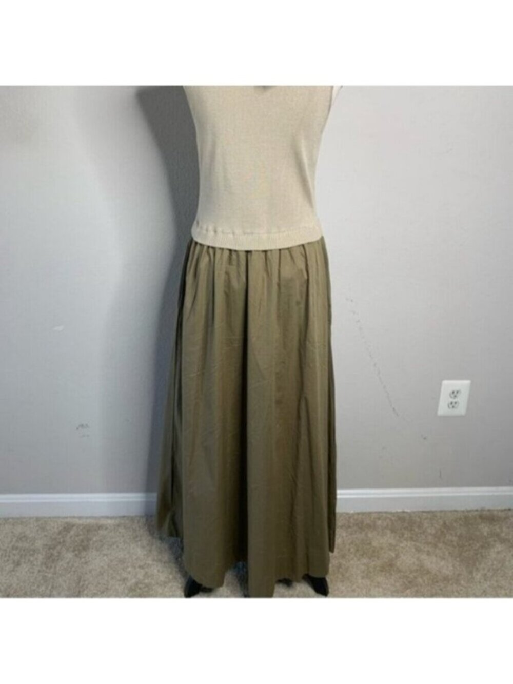 NWT TAYLOR Olive Green Poplin Skirt Midi Dress - Picture 11 of 15